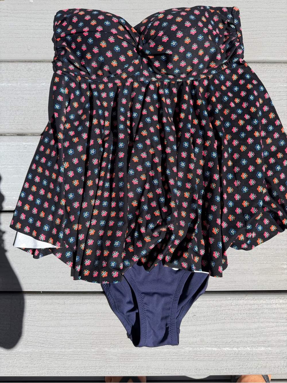 GAP maternity Strapless Black Floral-Print Women’s Swim Top & navy bottoms